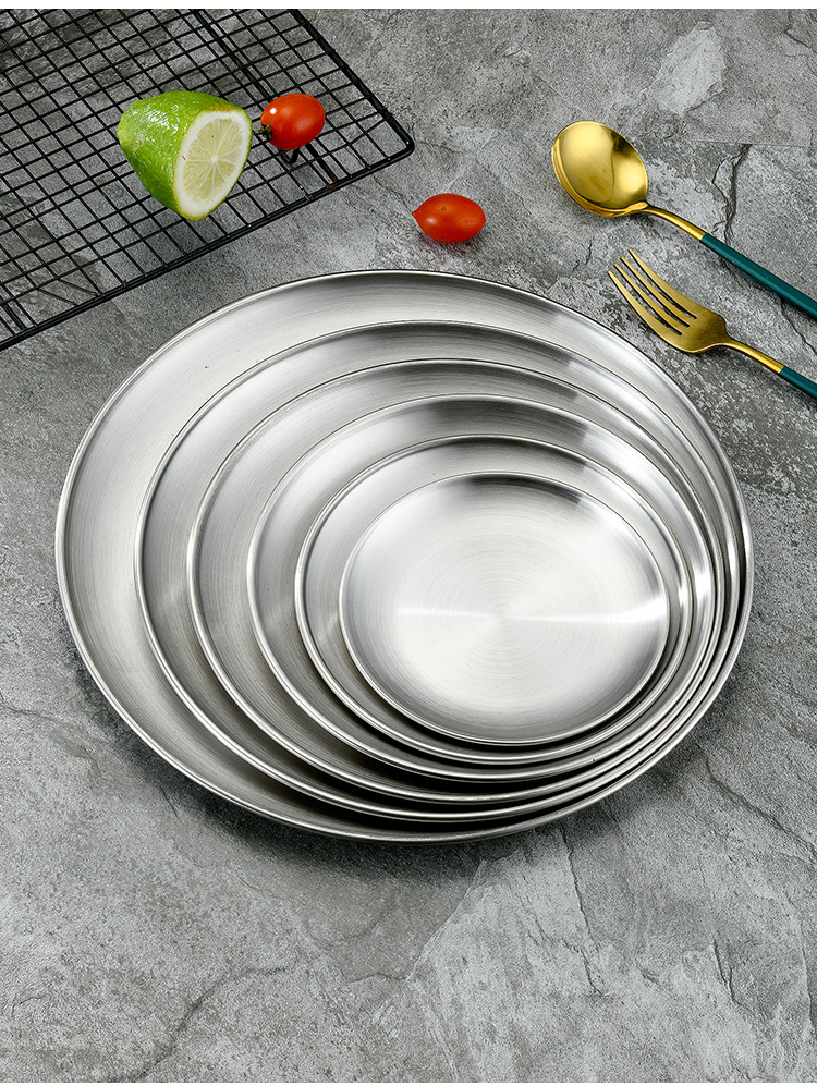 Stainless steel plate, Western-style desserts, cakes, fruits, flat bottom, Korean-style display, golden single-layer barbecue round plate pic 16