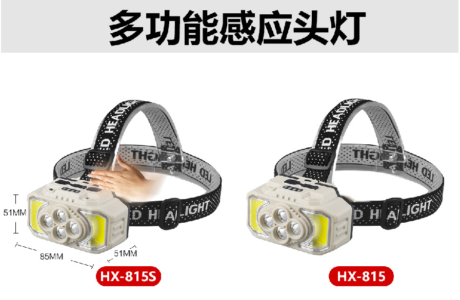 跨境户外LED强光感应头灯 USB充电家用工作灯 头戴钓鱼灯感应头灯详情1