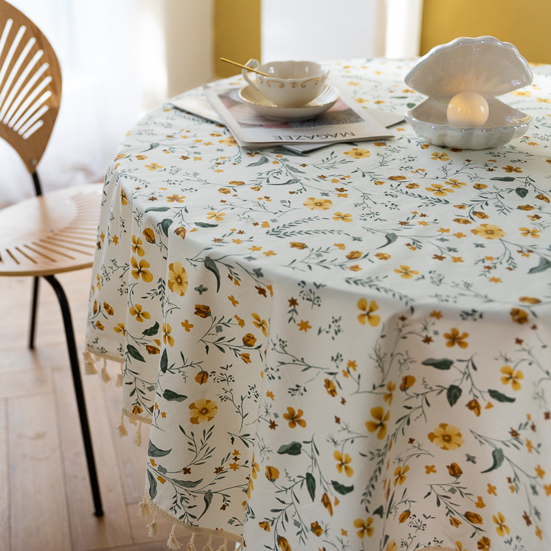 Pure cotton cross-border artistic Nordic Japanese tassel tablecloth, Japanese printed cover cloth, Korean floral rectangular tablecloth pic 8