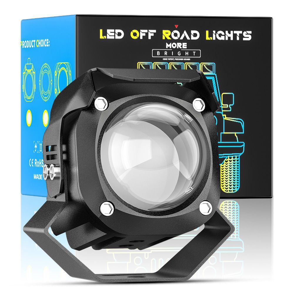 DXZ motorcycle led spotlights, white and yellow dual-color high and low beam LED headlights, high-brightness direct small steel cannon road fog lights pic 1