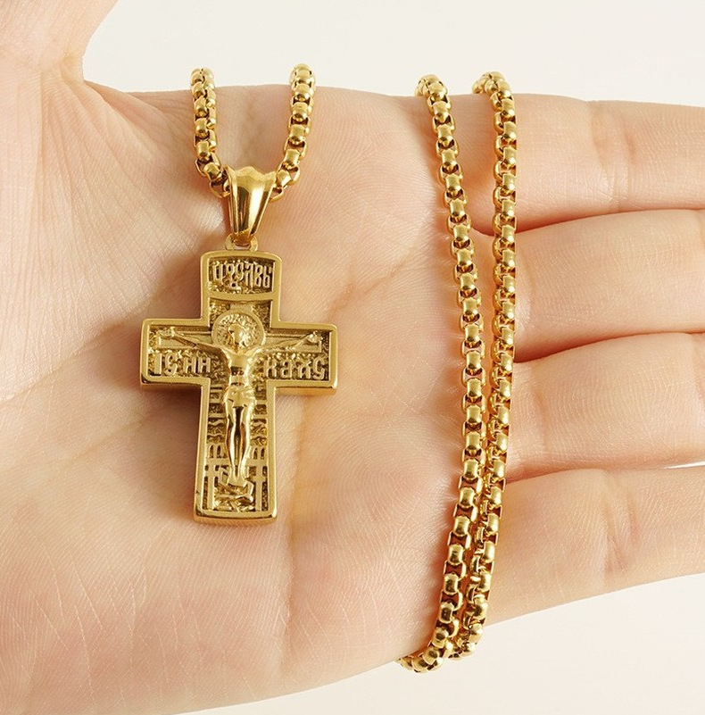 Wholesale of European and American retro trend stainless steel Virgin Mary necklace for men and women hip-hop cross pendant accessories pic 20