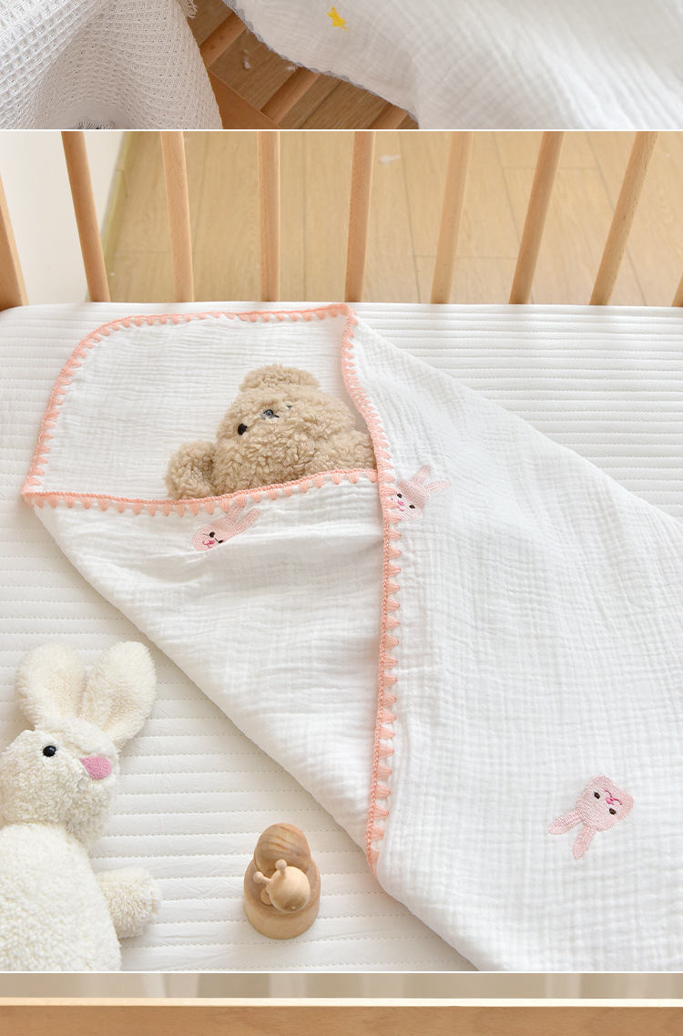 新生婴儿纯棉抱被0-12月宝宝春秋纱布刺绣抱被产房襁褓包单裹巾详情12