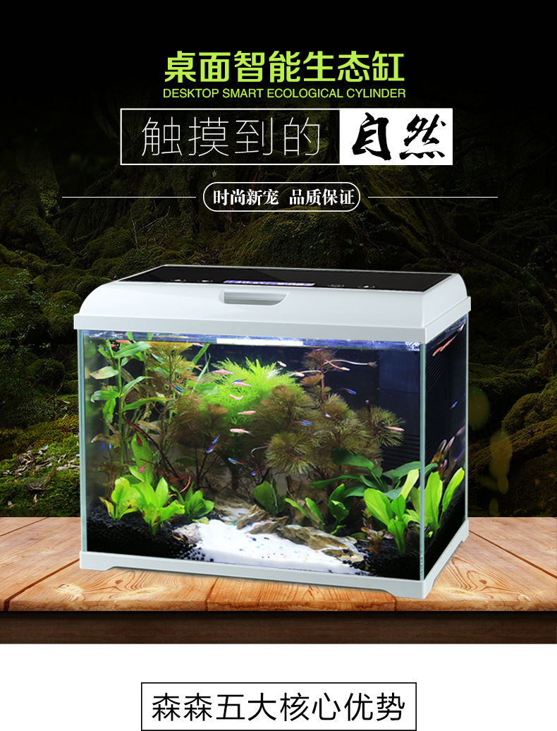Desktop fish tank, ecological fish tank, aquarium, glass tropical fish, Golden Creativity, Super white aquatic plant landscape, AT-350 pic 1