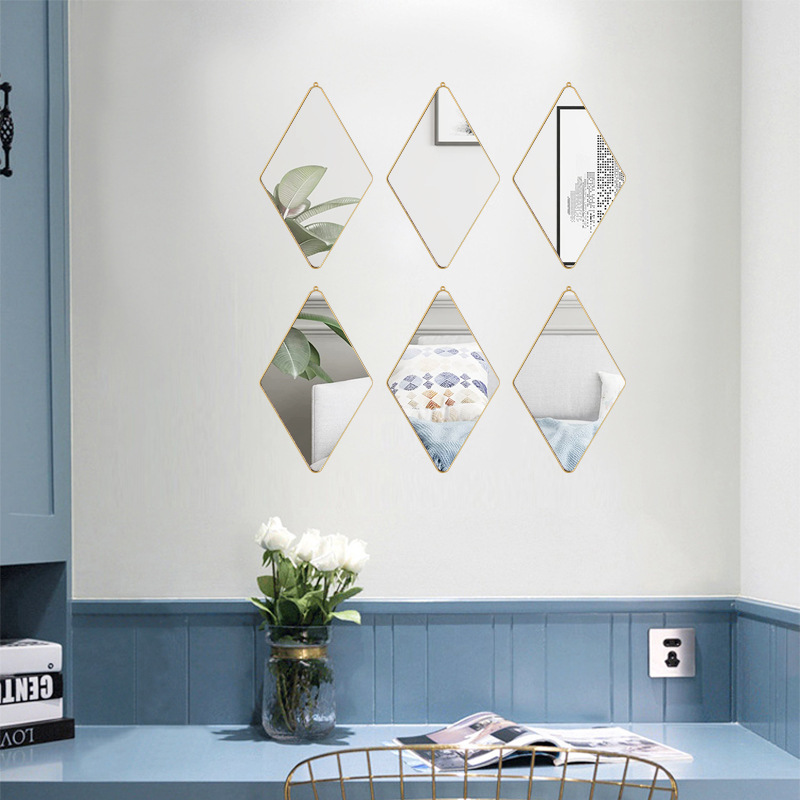 Factory direct sales of diamond-shaped six-piece sets of student dormitory bathroom wall perforation-free dressing mirrors and decorative mirrors pic 8