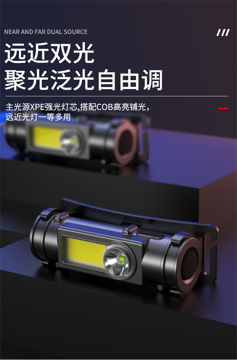 外贸 磁铁工作灯LED头灯户外cob充电头戴灯 钓鱼灯 强光夜钓头灯 pic 9