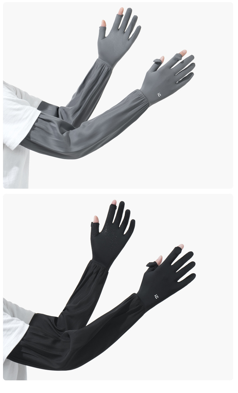 防晒袖套夏季女D292户外翻指触屏长款防紫外线冰袖骑行防晒手套女详情24