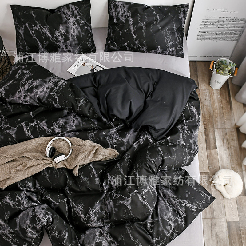 Boya Home Textiles Cross-border Amazon marble-patterned pure cotton plain printed quilt covers, pillowcases, two or three pieces bedding sets pic 18