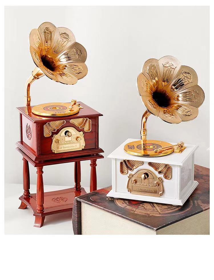 Bocina clásica antigua fonógrafo caja de música vintage decoración del hogar decoración regalo creativo con asiento pic 10