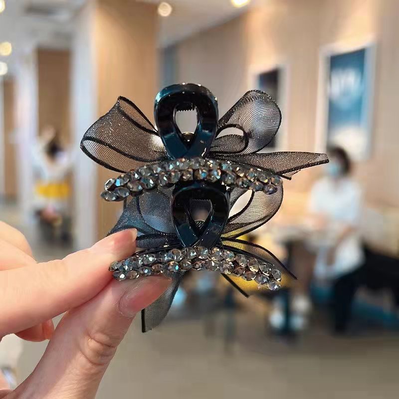 2023 New ab double-sided diamond mesh yarn bow, small grab clip, side bangs clip, broken hair clip, hair accessory and headwear pic 4
