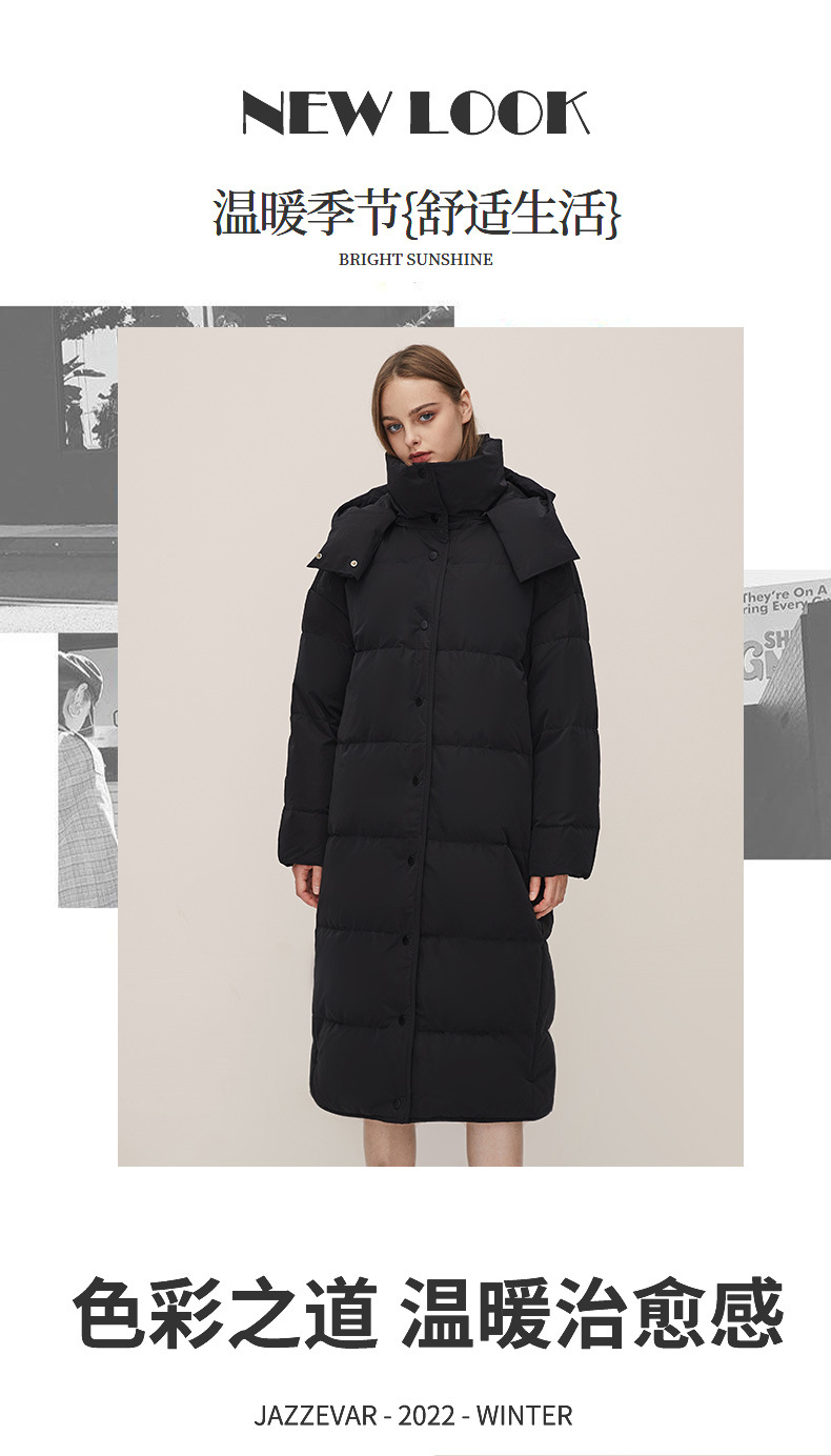 Jiazehua 2022 New 90-down quilt style down jacket for women, knee-length, loose, thick and hooded, warm for women pic 3