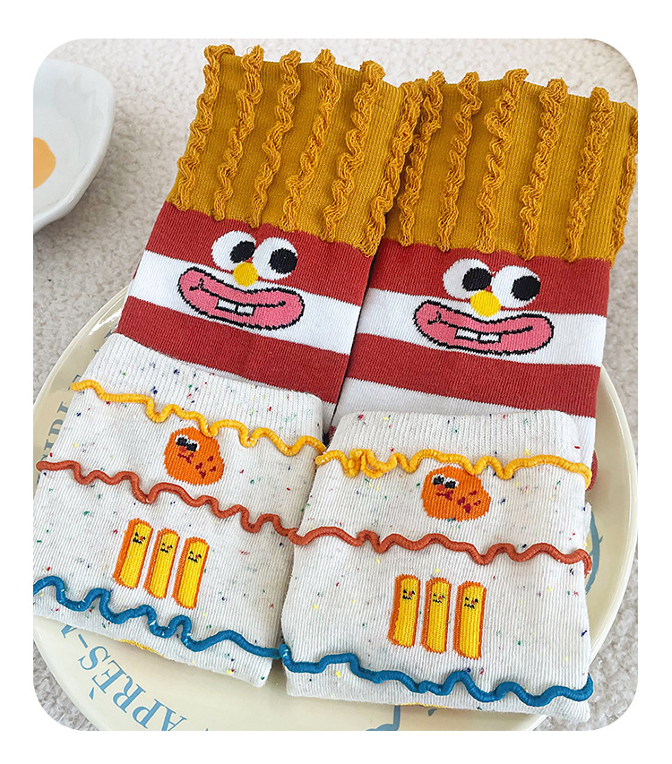 New spring pure cotton mid-calf socks for women, sweat-absorbing, funny French fries socks, cartoon casual socks, Zhuji Hosiery pic 7