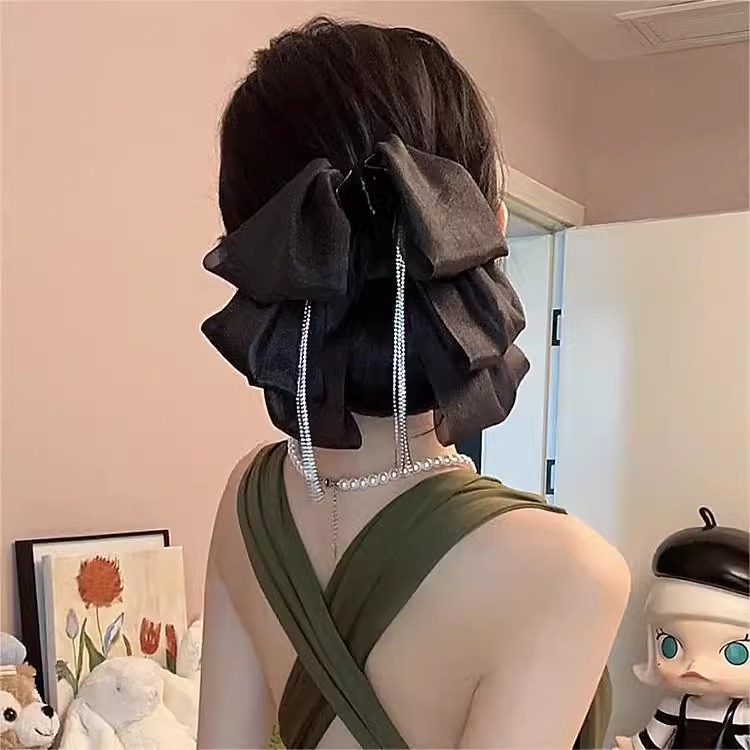 复古流苏飘带蝴蝶结发饰2024新款显脸小后脑勺发夹抓夹女鲨鱼夹详情6