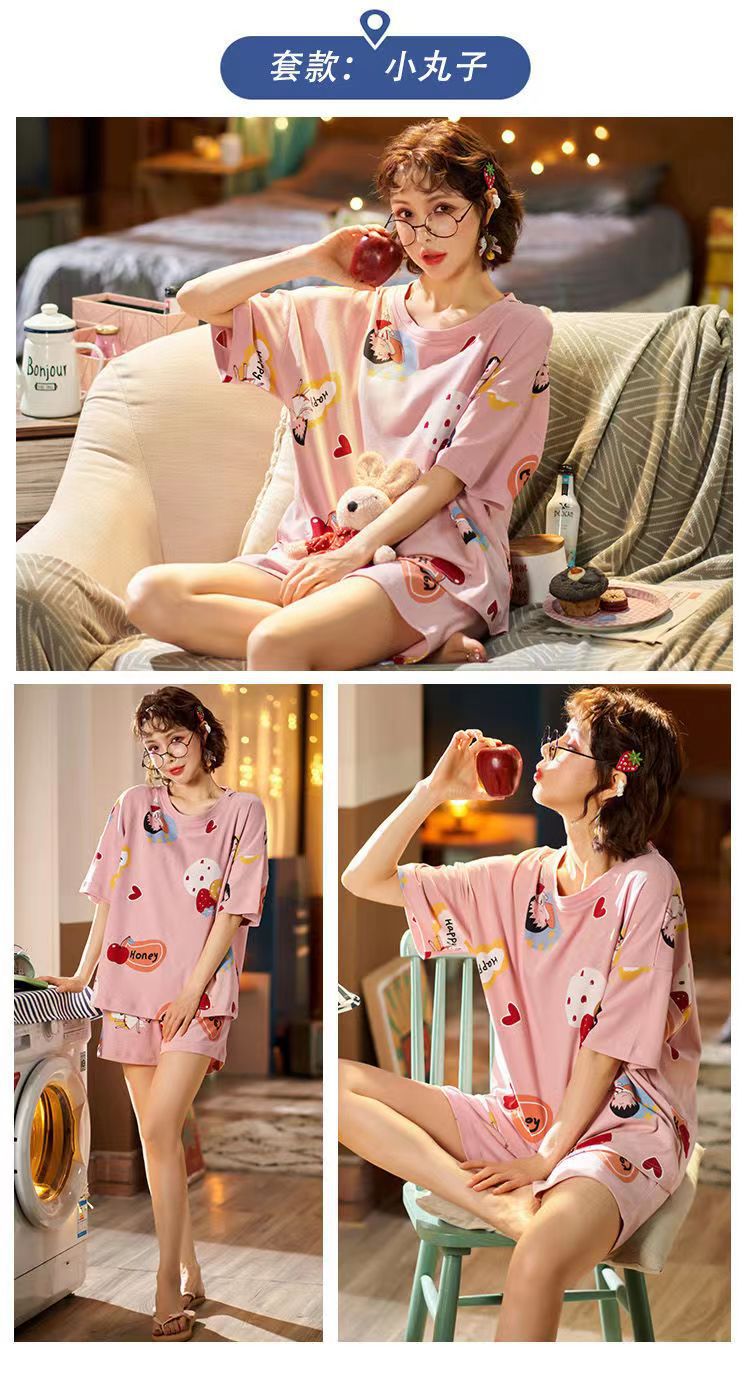 2023新款睡衣女夏季薄款短袖可爱韩版卡通套装家居服可外穿两件套详情3