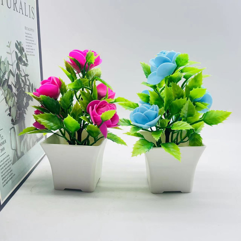 仿真盆栽假花盆景仿真绿植泡沫玫瑰花5朵泡沫花批发人造花摆件详情17