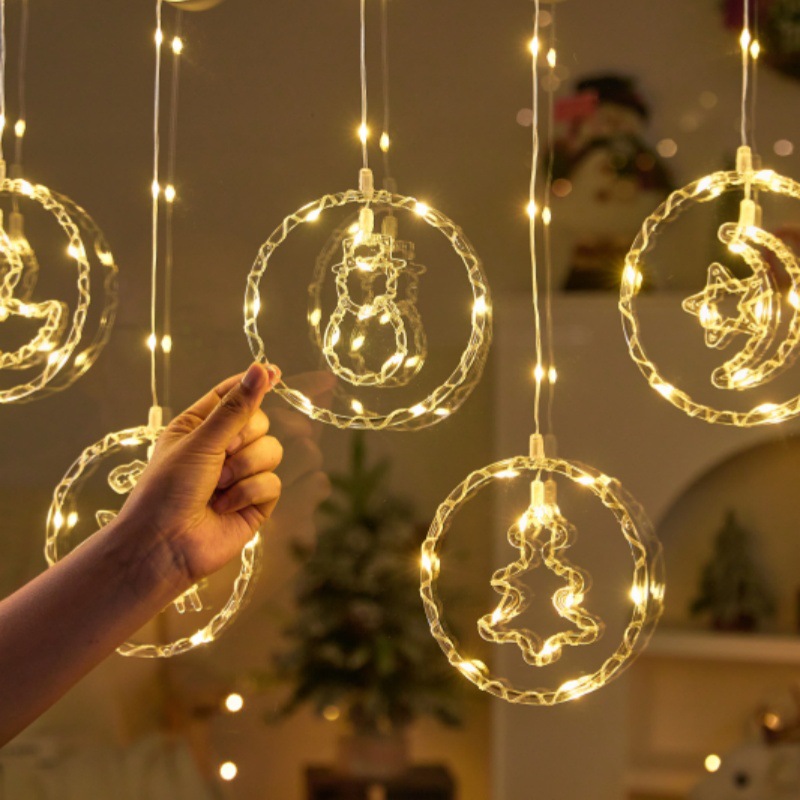 跨境LED圣诞装饰灯挂灯橱窗节日布置氛围遥控电池盒圆环彩灯串详情9