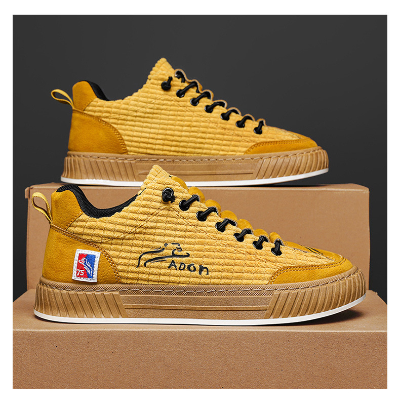 男鞋秋季2023新款灯芯绒平板鞋百搭一脚蹬高档帆布鞋软底运动潮鞋详情24