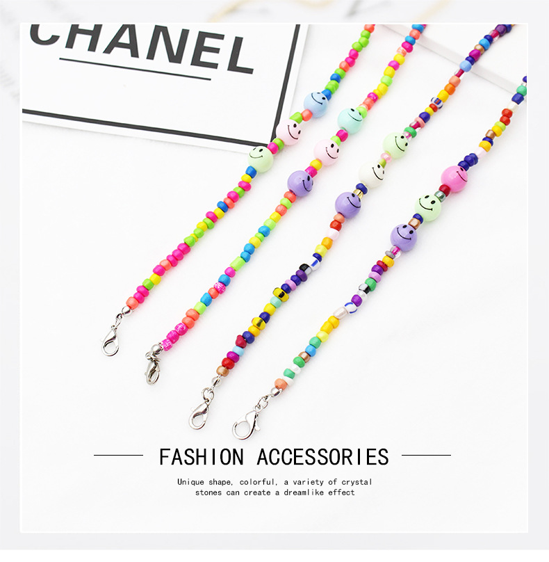 High-end European and American colorful chain for glasses, smiling face glasses, anti-drop lanyard, ins beaded mask chain for women pic 1