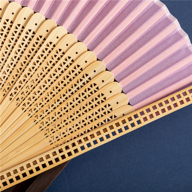 手绘牡丹雪纺扇子折扇中国风方块镂空边竹扇和风夏季日用折叠扇子详情13