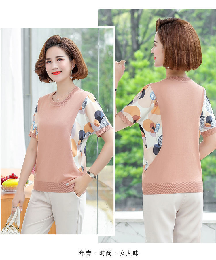 新款含棉妈妈夏装短袖T恤小衫中年女士t恤衫中老年女装宽松上衣女详情21