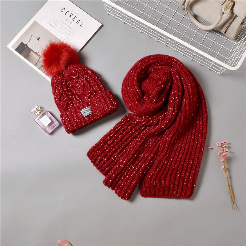 Wholesale of two-piece sets of 2020 new winter knitted pom-poms hats, warm and thick blended jacquard hats and scarves pic 13