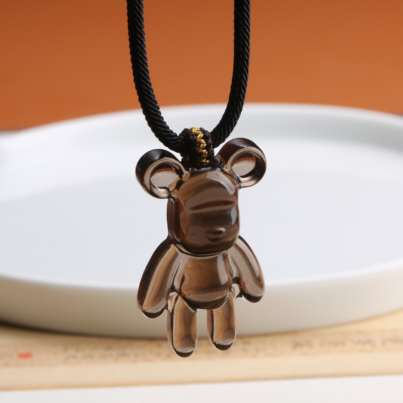 New ice variety violent bear pendant, natural high-ice obsidian bear brined rope necklace, internet-famous bear sweater chain pic 5
