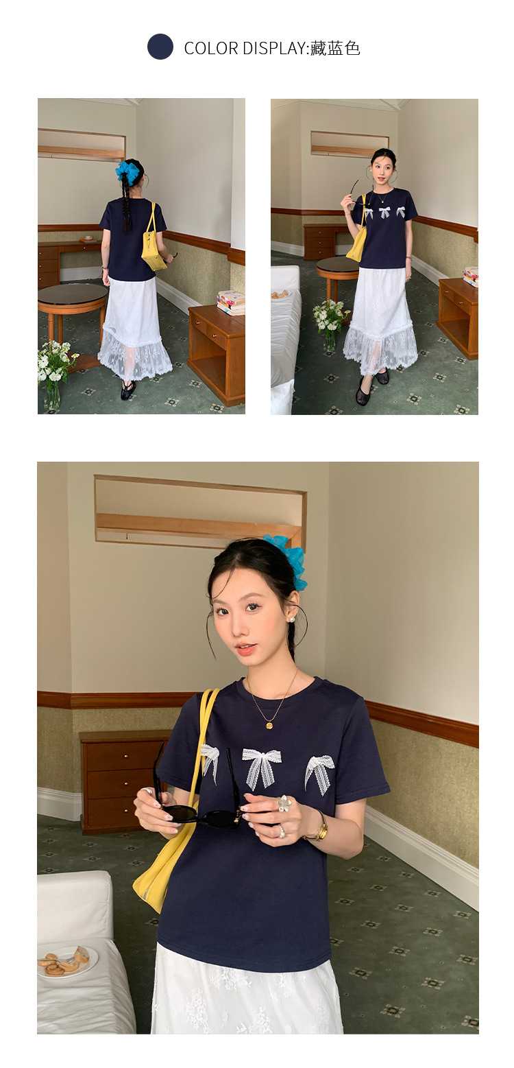 Aisili 2025 Spring Korean ballet-style lace bow design Versatile short-sleeved T-shirt for women 13316 pic 28