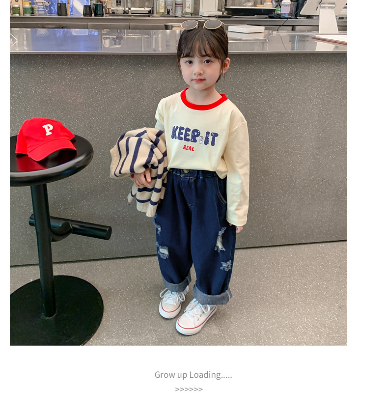 女童秋款针织开衫2023秋季新款中小童宝宝洋气毛衣t恤牛仔三件套详情12