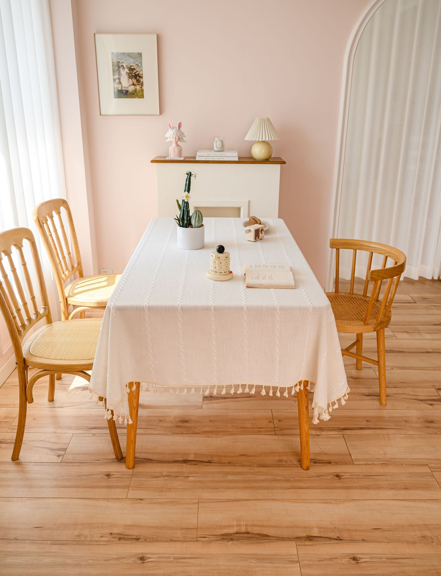 Cross-border three-dimensional embroidered striped tablecloth, popular black solid color, white cotton and linen tablecloth cover, fabric outdoor party pic 3