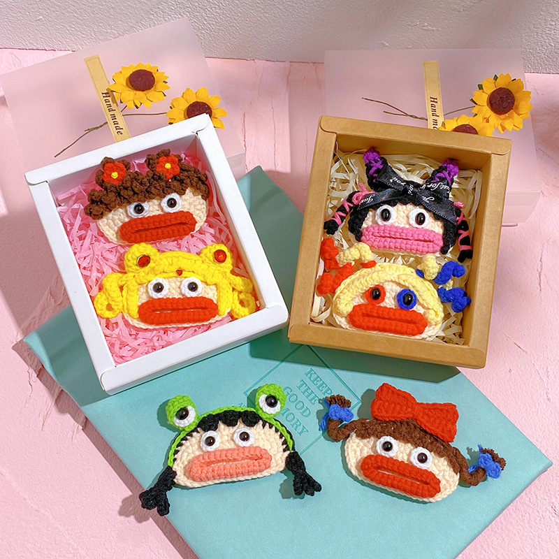 纯手工钩织毛线发夹丑萌大嘴妹搞笑发夹刘海夹搞怪发夹香肠嘴发卡详情2