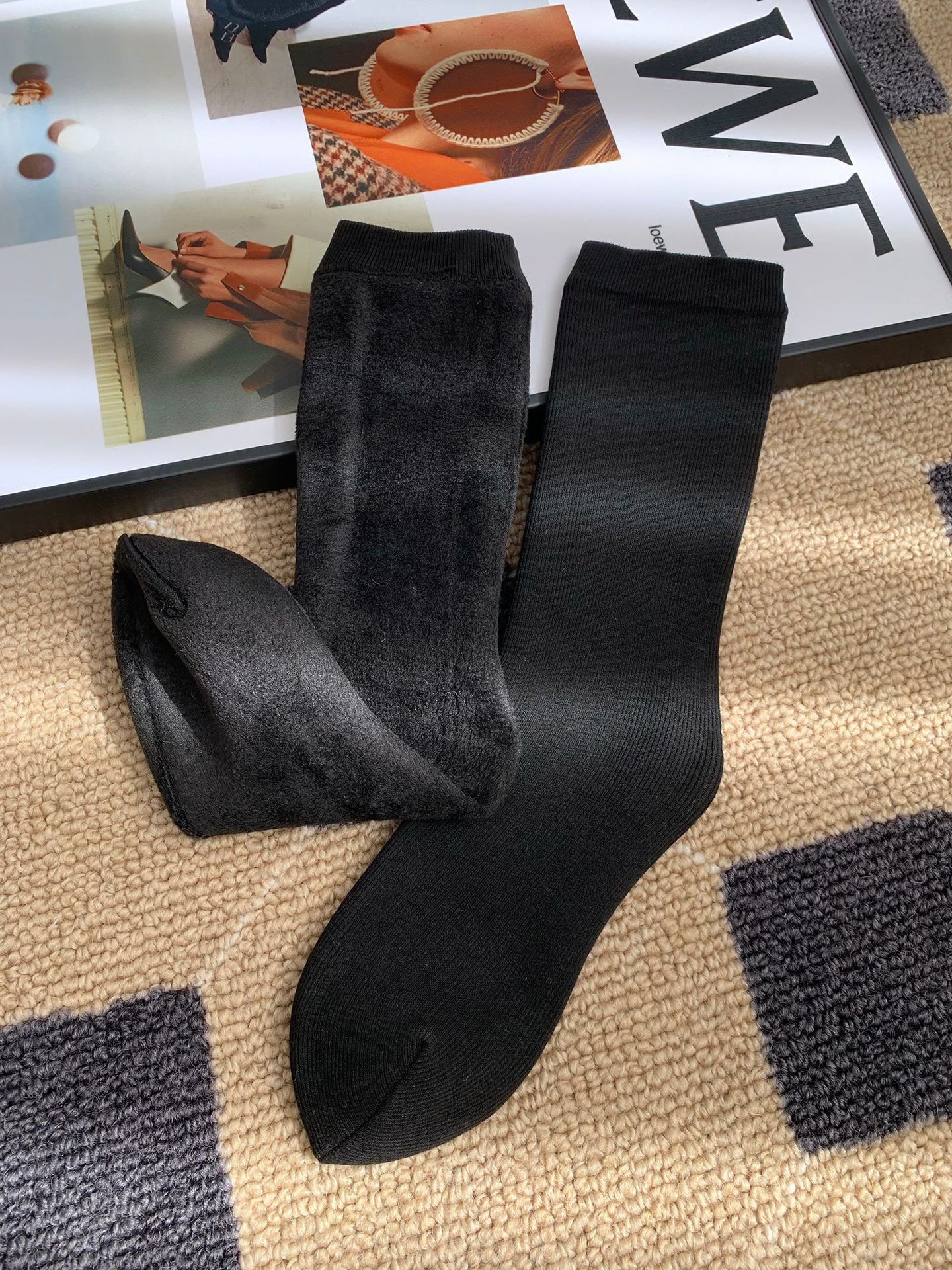 Unisex couple style fleece and thickened warm snow socks, mid-length home cotton socks, postpartum socks, floor socks pic 32