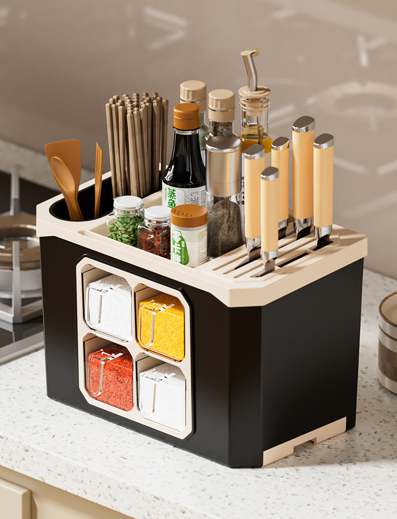 Kitchen storage rack, household countertop, multi-functional seasoning box, knife rack, draining storage rack, kitchenware seasoning storage rack pic 19