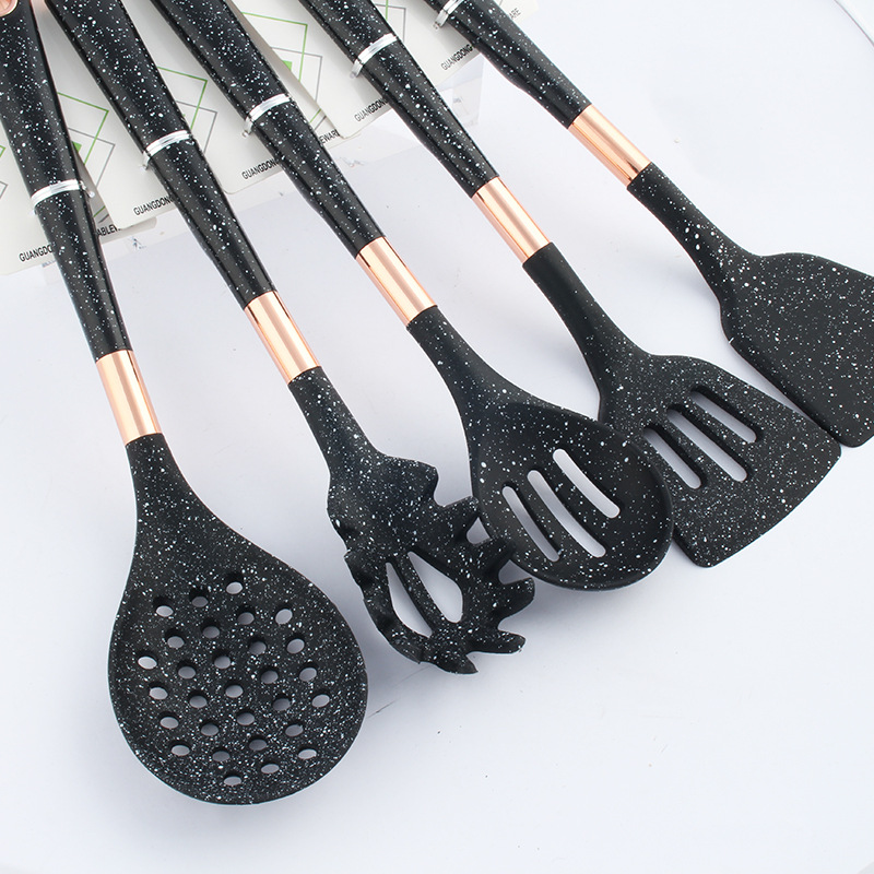 Cross-border casa resistente a altas temperaturas antiadherente olla espátula spoon leakes star sky black handle food grade silicona kitchenware set pic 11
