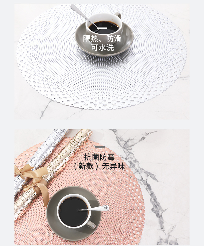 Ningxin Light Luxury Christmas rectangular PVC gilded hollowed-out placemats, anti-slip and heat-insulating MATS, restaurant and hotel table MATS and coasters pic 8