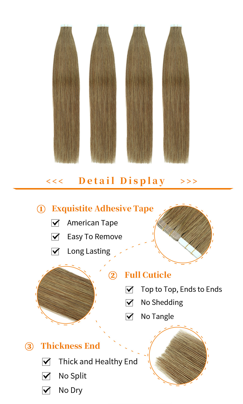 Tape In Hair Extensions #8 двухсторонняя пластинка для волос PU-волосяной парик pic 1