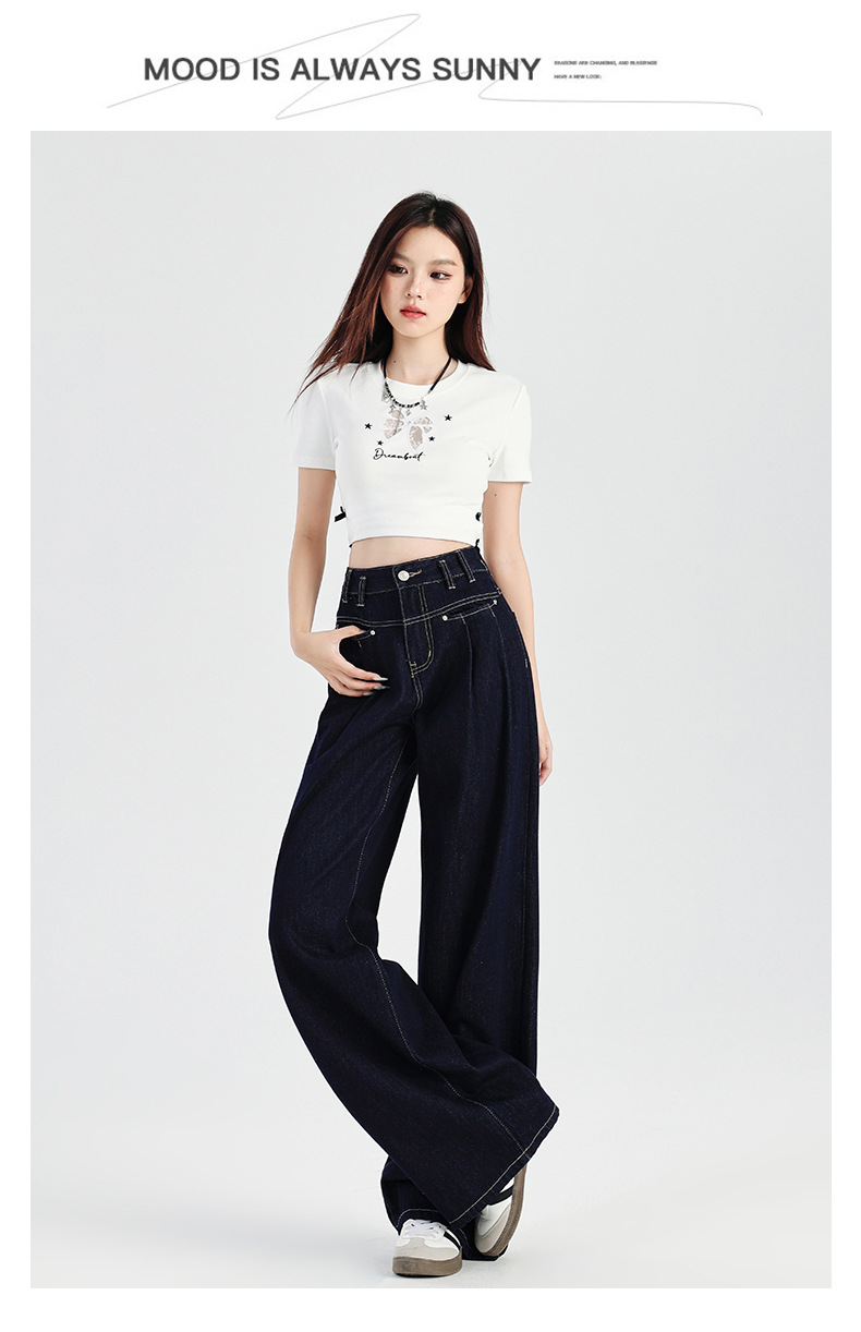 慵懒风褶皱宽松阔腿牛仔裤女2024夏季新款高腰垂感显瘦直筒拖地裤详情10