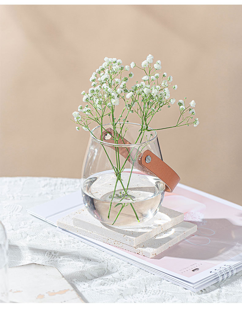 ins风皮革手提玻璃花瓶简约花器家居装饰品收纳摆件烛台水培花瓶详情14
