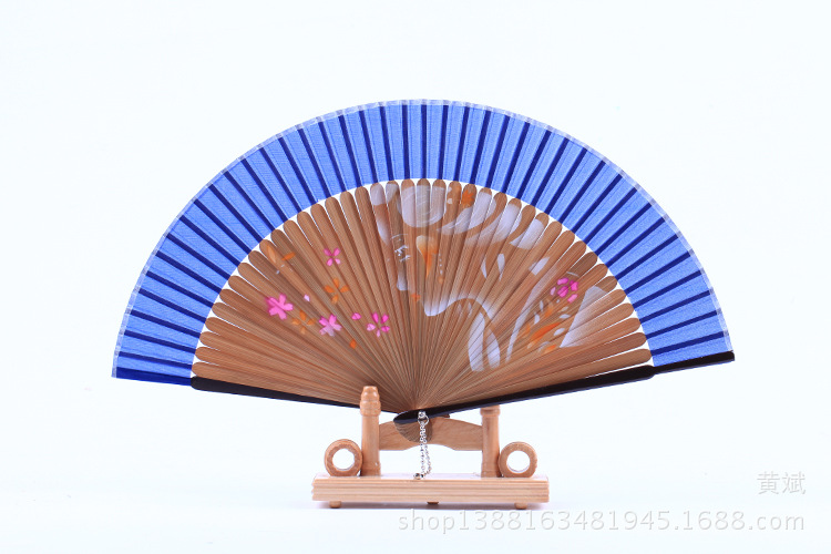 头青喷绘扇  多款花鸟 美女图 高档女扇 珠光柄喷绘丝绸扇子 折扇详情9