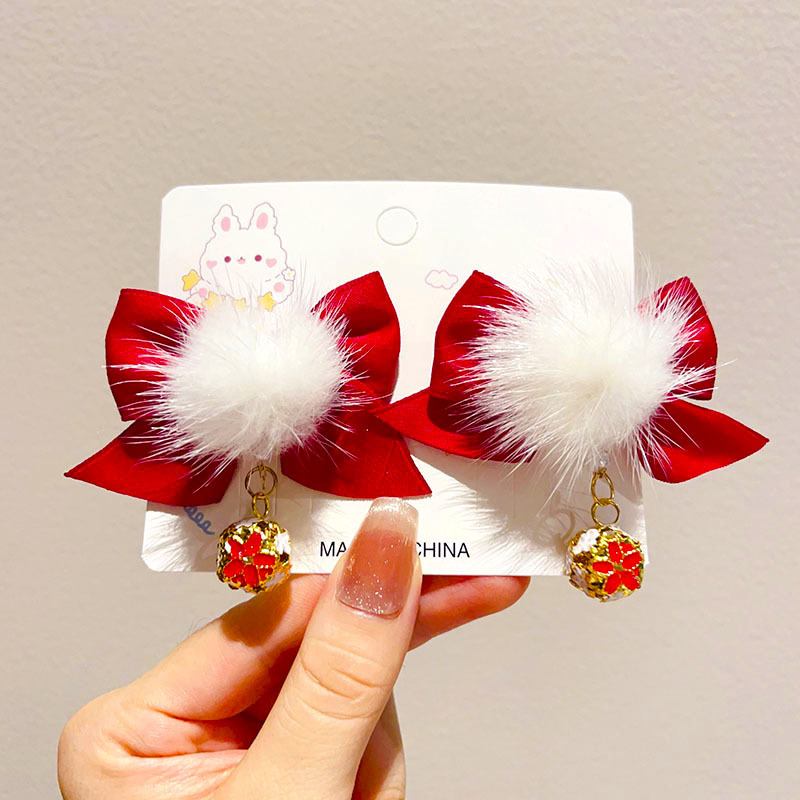 儿童红色貂绒发夹喜庆新年古风发饰女童宝宝春节汉服发卡少女头饰详情51