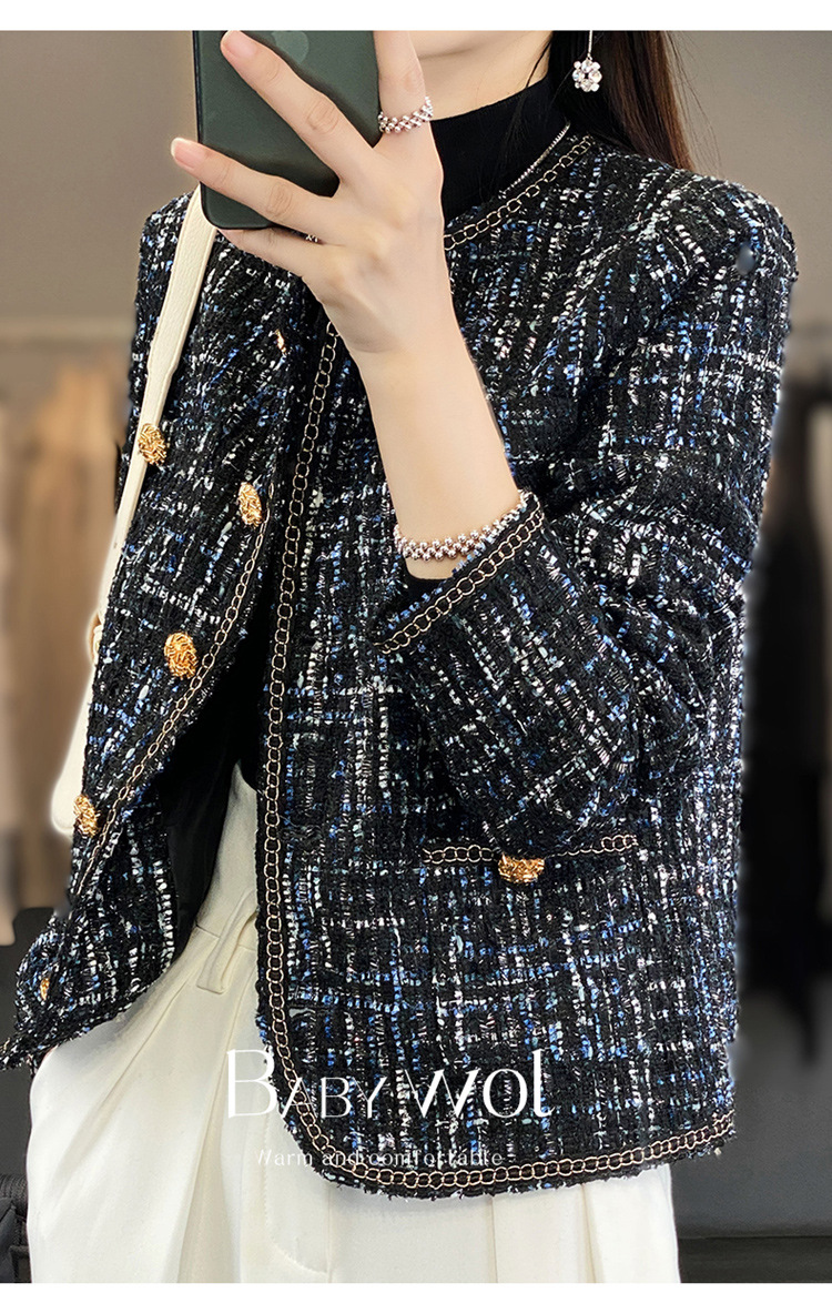 2023 High-end long-sleeved woolen coat for women, spring and autumn, elegant and stylish, round-neck top, French chanel-style short coat pic 17