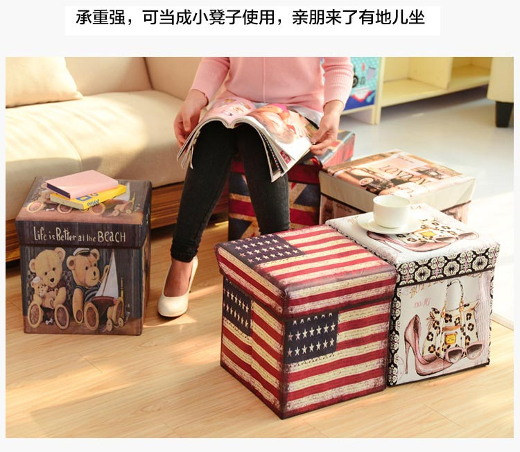 British retro square non-woven fabric storage stool, folding storage stool, BOX storage box, fabric storage box pic 14