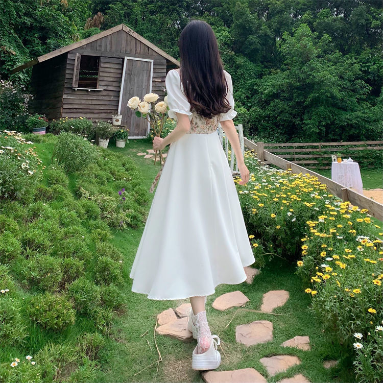 大码法式气质设计感假两件连衣裙女夏季初恋甜美泡泡袖衬衫长裙子详情8