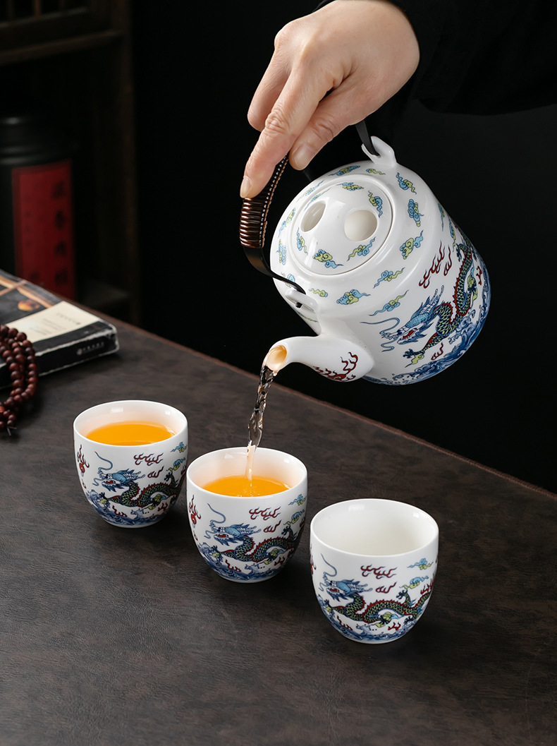 白瓷龙腾提梁壶防烫家用泡茶壶大容量水壶陶瓷功夫茶具单杯子单壶详情9