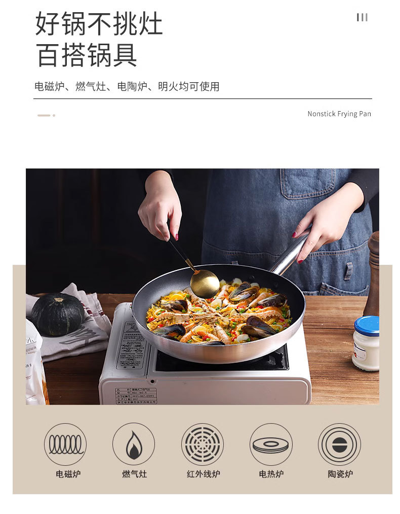 不沾锅厨房炒锅锅煎锅平底锅无油烟钢煎饼锅复合底电磁炉燃气通用详情12