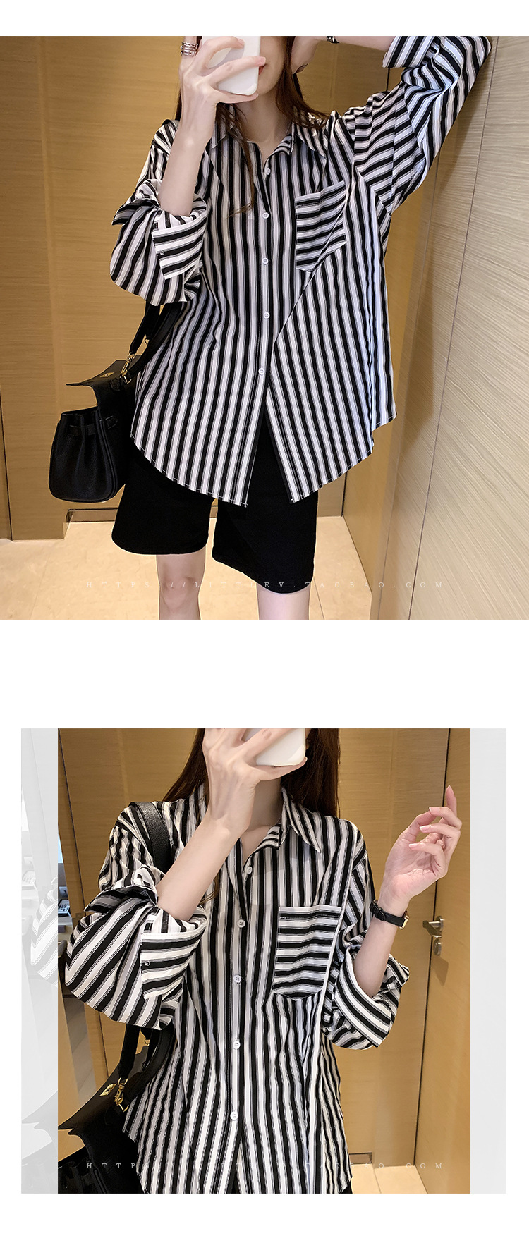 A new design of a trendy striped shirt for women, a loose Hong Kong-style shirt as a base layer pic 10