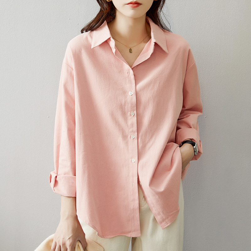 2024秋季纯色衬衫女休闲时尚百搭衬衣韩系通勤外套上衣详情4