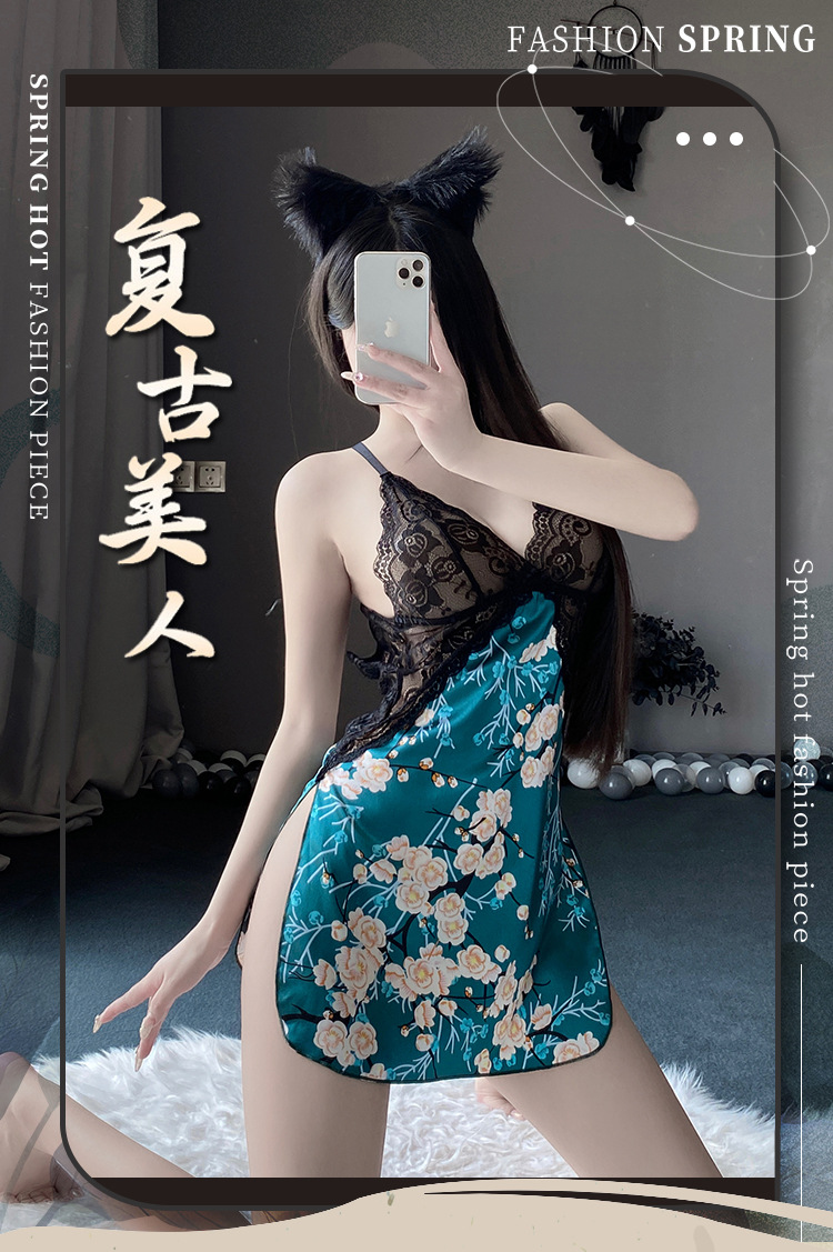 新款美背深V诱惑性感吊带睡裙春夏蕾丝拼接情趣内衣女士居家睡衣详情4