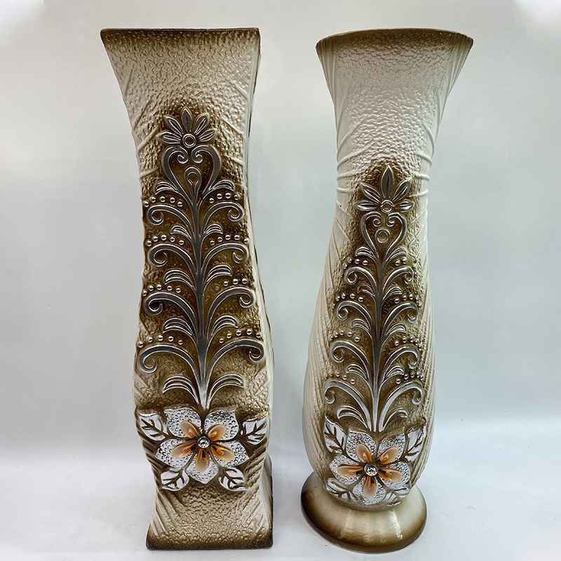 60cm ceramic vase, floor-standing magnesite resin European-style white vase, hotel living room lobby decoration flower arrangement pic 9