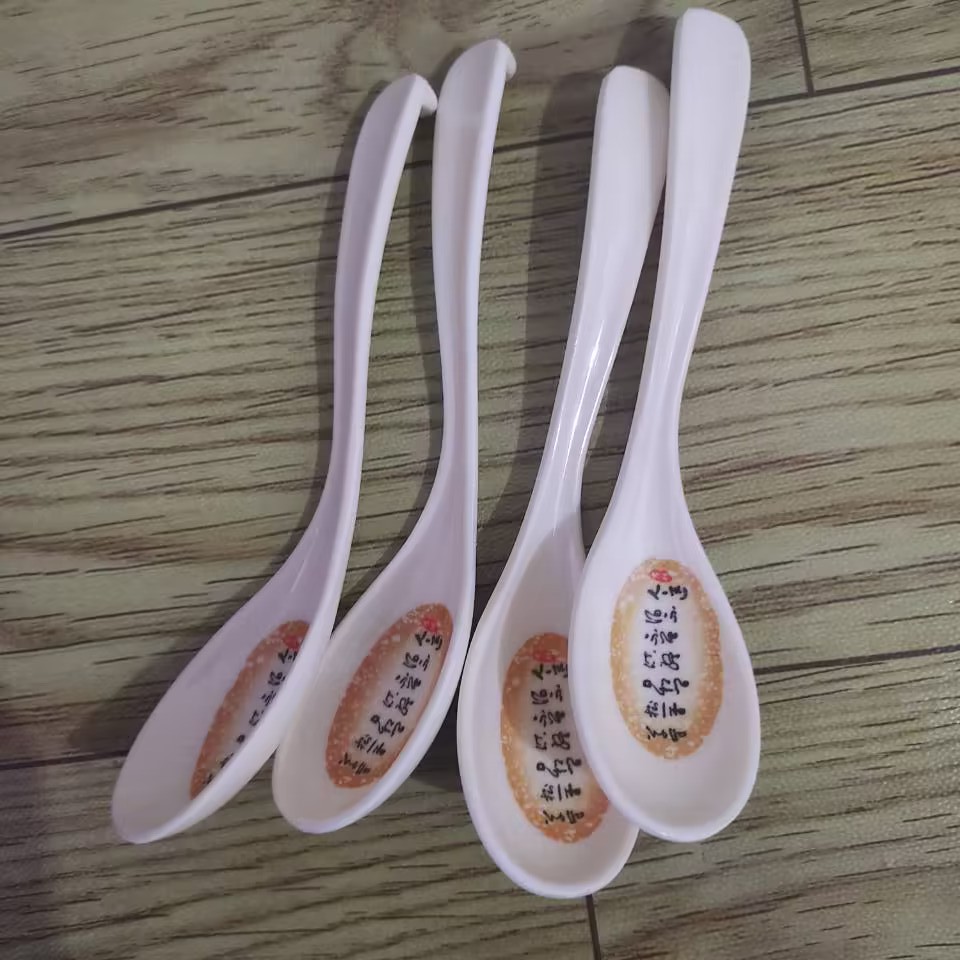 205 Auspicious spoon for Eating, long-handled melamine spoon with hook, resin spoon, plastic spoon, imitation porcelain spoon, restaurant tableware pic 19