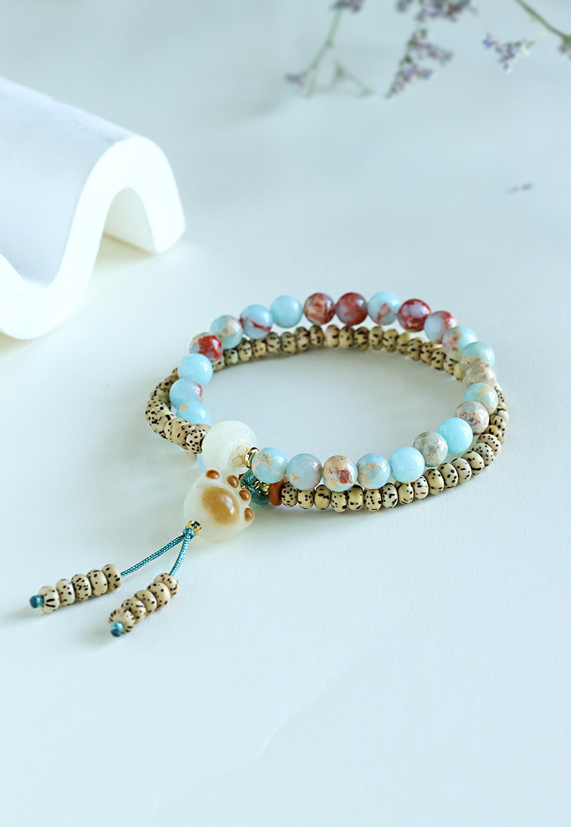 国潮星月菩提炭烧猫爪双圈串珠手链女民族风寿山石文玩手串手饰批发详情40