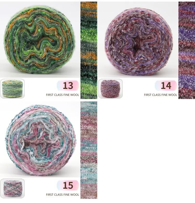 Oil painting terraced gradient mohair segments dyed wool, hand-knitted diy crochet scarf, irregular thick wool balls pic 12